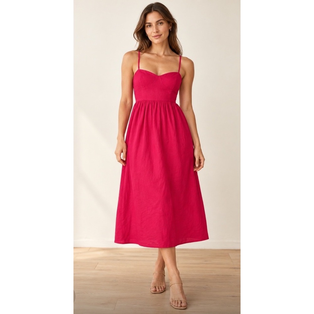 Reformation Pink Linen Maxi Dress Sweetheart Neck Smocked Back Sz4 Wedding Guest